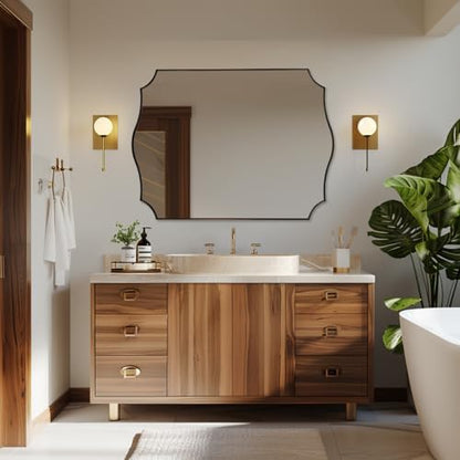 ANDY STAR 30x40 Inch Bronze Mirror, Large Bathroom Mirror with Anti-Rust Stainless Steel Metal Frame, Unique Rectangle Mirror, Stunning Curved Design Ideal for Home Remodel