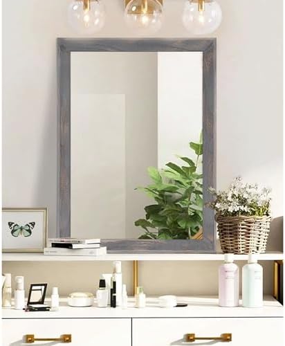 AAZZKANG Wooden Mirror Rectangle Rustic Mirrors for Wall Decorative for Bedroom Bathroom Living Room Entryway Hanging Home Decor 28"x20"