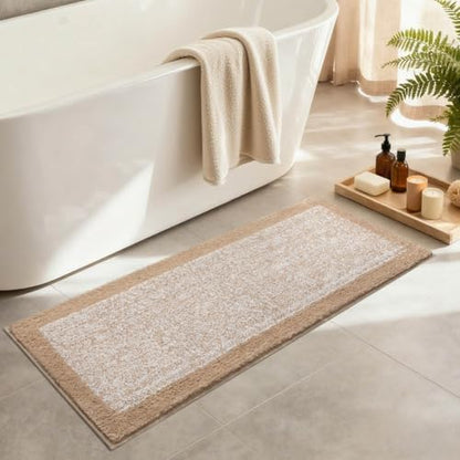 48x17 Long Bathroom Rugs Non Slip Washable, Soft Absorbent Bath Mat Beige