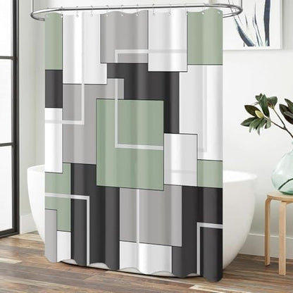 BTTN 36x72 Half Geometric Waterproof Fabric Shower Curtain Set, Sage Green