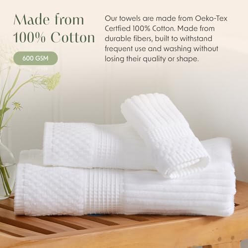 Springtree Home 100% Cotton Hand Towel Set | 6-Pack | Textured | White