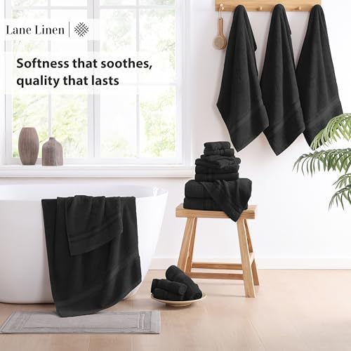 LANE LINEN Large Bath Towel Set Absorbent Quick Dry 100% Cotton - Black