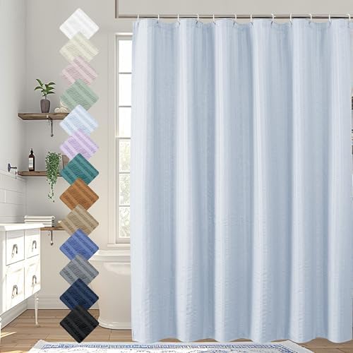 Aiyufeng Glacier Blue Shower Curtain for Bathroom, Embossed Textured Fabric Shower Curtain for Bathroom - Soft Cloth & Hotel Spa, Machine Washable, 72X84,Glacier Blue