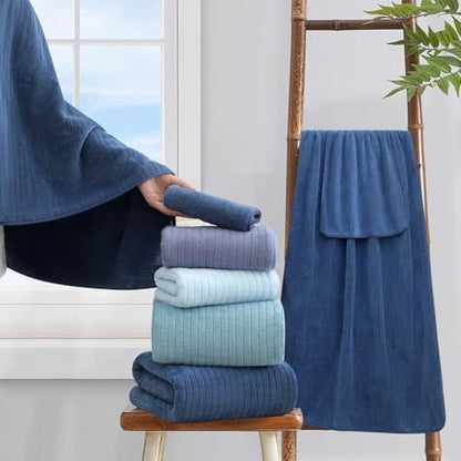 18 Piece Bath Towels Set,Soft Family Bathroom Towel Set with Hanging Loops-6 Bath Towels,6 Hand Towels,6 Washcloths,Highly Absorbent Quick Dry Shower Towel for Bathroom,Hotel,Spa-Navy Blue Towel Set