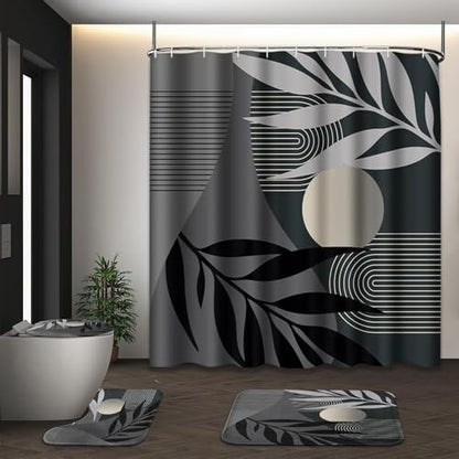 Bathroom Set with Shower Curtain and Rug 4 Pcs Mid Century Abstract