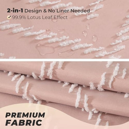 Blush Pink Boho Fabric Shower Curtain 72 x 74 Inches
