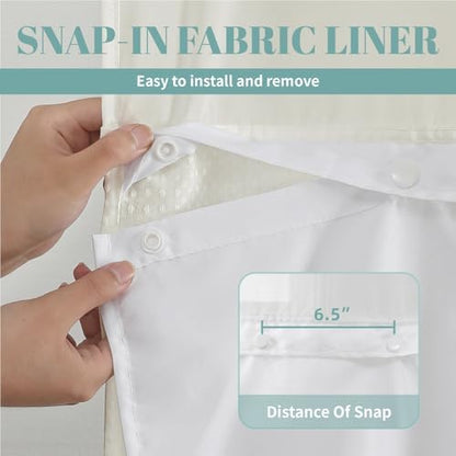 eachope No Hook Waffle Shower Curtain with Snap-in Liner, 71x77 Inch, Cream