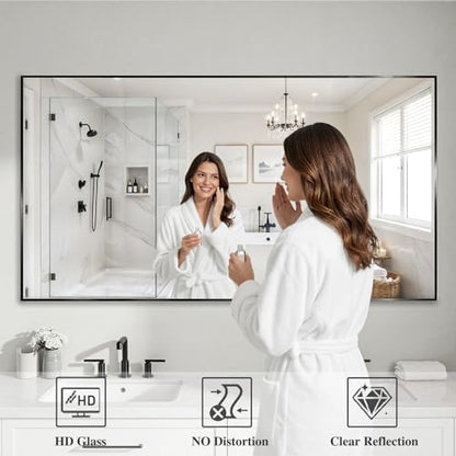 Koonmi Black Rectangle Wall Mirror, 30x71 Inch Bathroom Mirror, Aluminum Frame Vanity Mirror for Entryway, Living Room, Bedroom Bathroom, Hangs Horizontally or Vertically