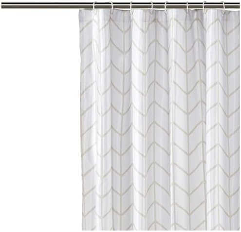 Amazon Basics Bathroom Shower Curtain, Water Resistant Fabric with Weighted Hem, Rust Resistant Grommets & Hooks, Machine Washable, 72"x72", Natural Herringbone