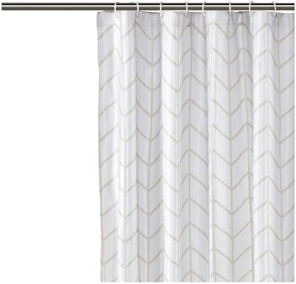 Amazon Basics Bathroom Shower Curtain, Water Resistant Fabric with Weighted Hem, Rust Resistant Grommets & Hooks, Machine Washable, 72"x72", Natural Herringbone