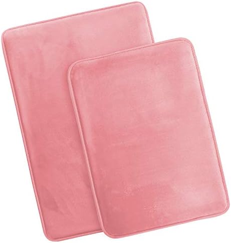 Clara Clark 2 Piece Bathroom Rugs Bath Mat Set, Velvet Memory Foam Bath Mats for Bathroom - Non-Slip, PVC Backing Bath Rugs, Washable - Dries Quickly, Pink