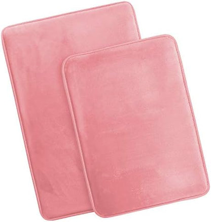Clara Clark 2 Piece Bathroom Rugs Bath Mat Set, Velvet Memory Foam Bath Mats for Bathroom - Non-Slip, PVC Backing Bath Rugs, Washable - Dries Quickly, Pink