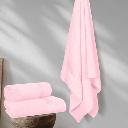 Belizzi Home Cotton 2 Pack Oversized Bath Towel Set 28x55 inches, Large Bath Towels, Ultra Absorbant Compact Quickdry & Lightweight Towel, Ideal for Gym Travel Camp Pool - Pink
