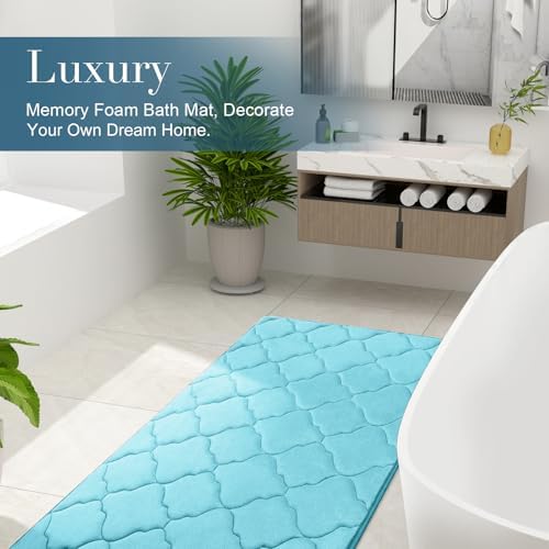 OLANLY Memory Foam Bath Mat Rug 44x24, Ultra Soft Bathroom Rugs, Sky Blue