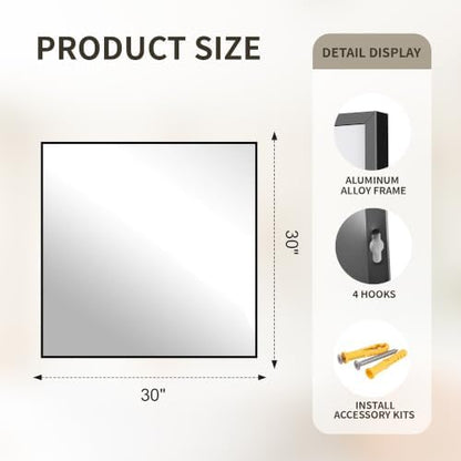 FICTOR Bathroom Vanity Mirror for Over Sink, 30" x 30", Black