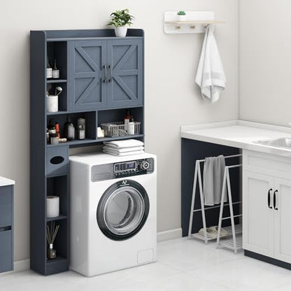 Vabches Over The Toilet Storage Cabinet with 2 Barn Doors, Blue
