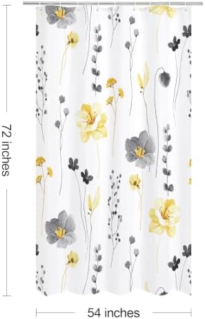Gibelle Yellow Beige Watercolor Floral Fabric Shower Curtain, 54x72
