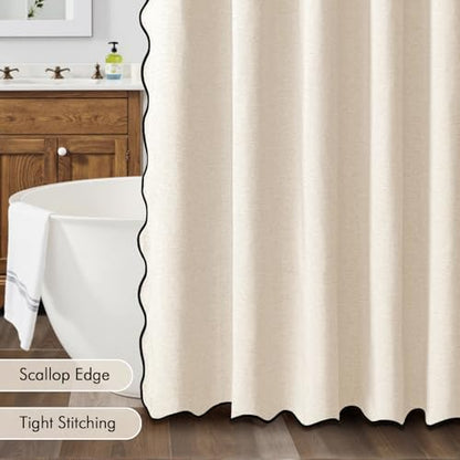 MIULEE 72"x84" Extra Long Scalloped Linen Shower Curtain Cream White