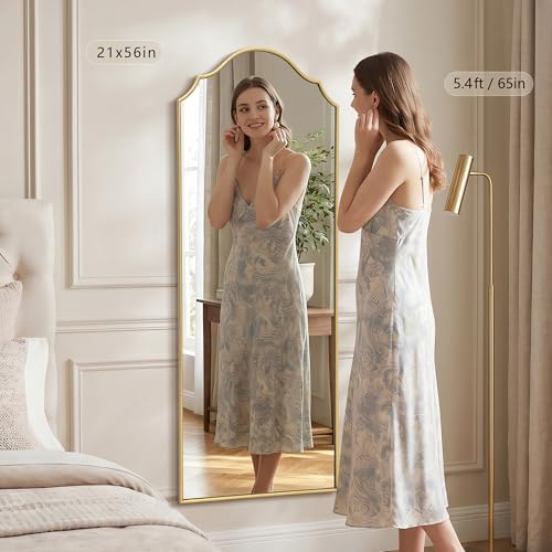 Besdomus Scalloped Full Length Mirror: 21"x56" Gold Arched Floor Mirror