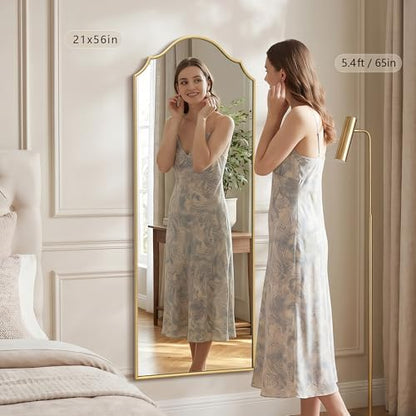Besdomus Scalloped Full Length Mirror: 21"x56" Gold Arched Floor Mirror
