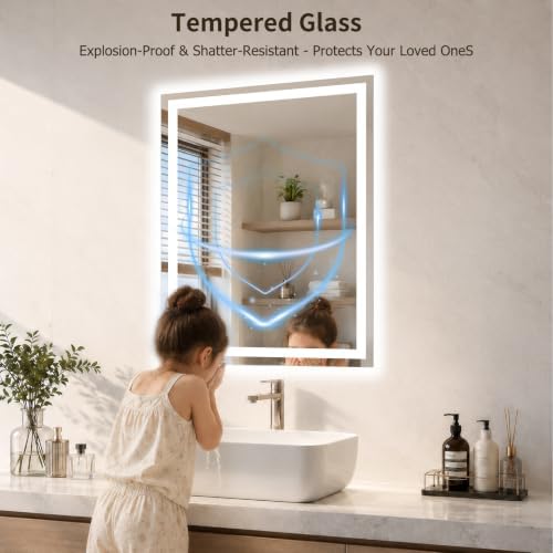 28"x36" LED Bathroom Mirror with Lights, Backlit+Frontlit, Anti-Fog