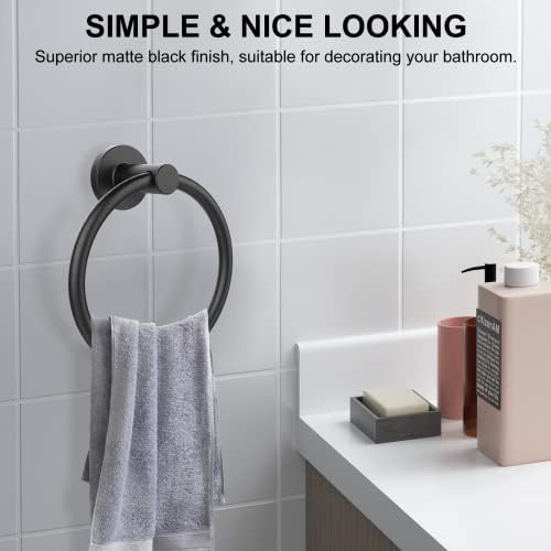 SetSail Towel Holder for Bathroom Wall Matte Black Towel Ring, 4 Packs