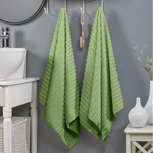 Elegant Comfort 100% Turkish Cotton Corduroy Ribbed Luxury Soft 2 Pack Bath Towels 27 x 54 Inch - Ultra Plush, Absorbent, Quick Dry, Hotel Spa Quality Towels for Bathroom Essentials, Sage