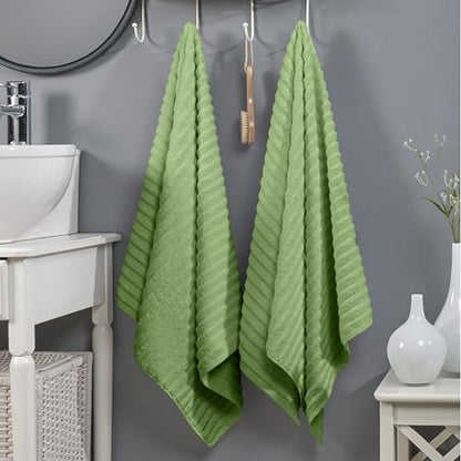 Elegant Comfort 100% Turkish Cotton Corduroy Ribbed Luxury Soft 2 Pack Bath Towels 27 x 54 Inch - Ultra Plush, Absorbent, Quick Dry, Hotel Spa Quality Towels for Bathroom Essentials, Sage