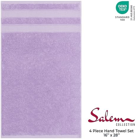 American Soft Linen Salem 100% Cotton Turkish 4 Piece Hand Towels for Bathroom, 600 GSM Soft Absorbent Quickdry Hand Face Towel Set, Lilac