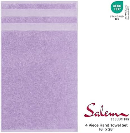 American Soft Linen Salem 100% Cotton Turkish 4 Piece Hand Towels for Bathroom, 600 GSM Soft Absorbent Quickdry Hand Face Towel Set, Lilac