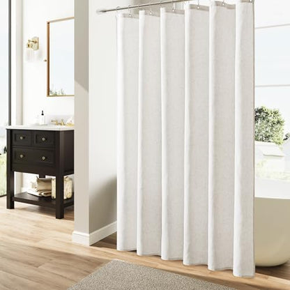 Naturoom Linen Shower Curtain 48x72 Inch for Bathroom Beige White 1 Panel