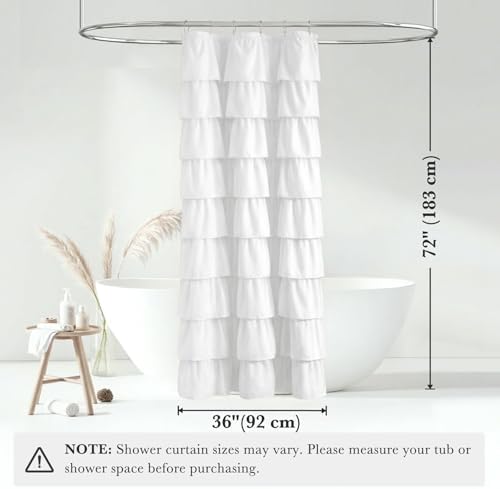 Seasonwood Small White Ruffle Shower Curtain, 36" x 72"