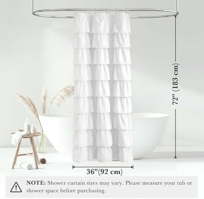Seasonwood Small White Ruffle Shower Curtain, 36" x 72"