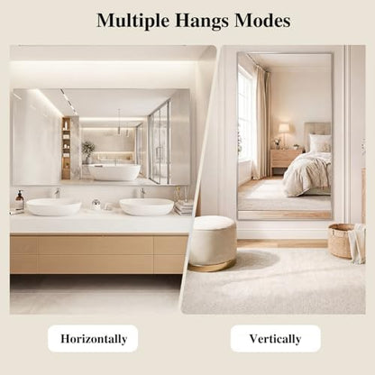 Koonmi Silver Rectangle Wall Mirror, 24x36 Inch Bathroom Mirror, Aluminum Frame Vanity Mirror for Entryway, Living Room, Bedroom Bathroom, Hangs Horizontally or Vertically