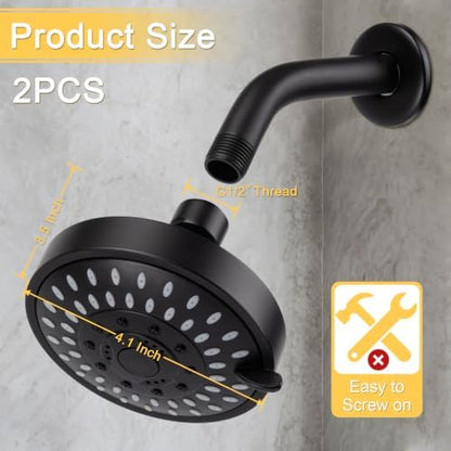 AISOSO High Pressure Rain Shower Head 2PCS 5 Modes 4.1 Inch Matte Black