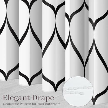 Gelbchu Geometric Shower Curtain for Bathroom, White Black, 72x72 Inch