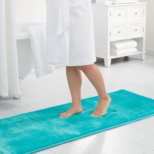 Memory Foam Bath Mat Non Slip Absorbent Super Cozy Velvet Bathroom Rug Carpet (72 inches X 24 inches, Teal)
