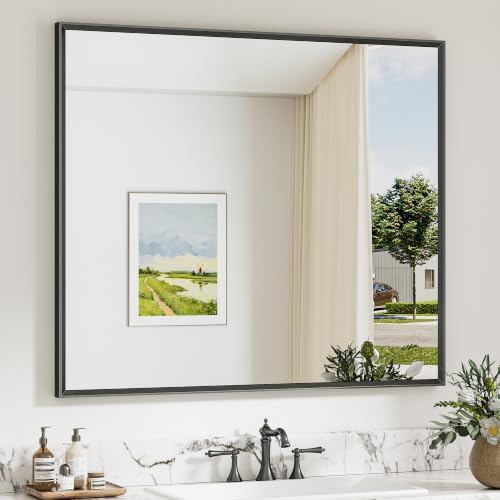 Keonjinn 42 x 36 Inch Black Bathroom Mirrors for Over Sink, Metal Frame