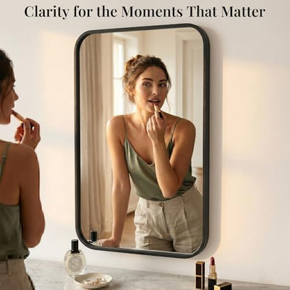 24x36 Inch Matte Black Rounded Rectangle Bathroom Vanity Mirror