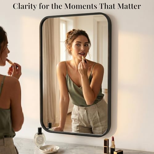 2-Pack 24x36 Inch Matte Black Rounded Rectangle Vanity Mirrors