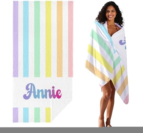 JML Personalized Beach Towel with Name, Custom Rainbow Cabana Stripe Beach Towel, Customized Microfiber Pool Towel, Quick Dry & Absorbent Swim Towel for Adult,Anniversary, Birthday, Summer Holiday