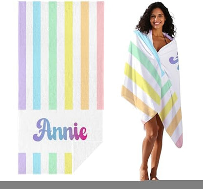 JML Personalized Beach Towel with Name, Custom Rainbow Cabana Stripe Beach Towel, Customized Microfiber Pool Towel, Quick Dry & Absorbent Swim Towel for Adult,Anniversary, Birthday, Summer Holiday