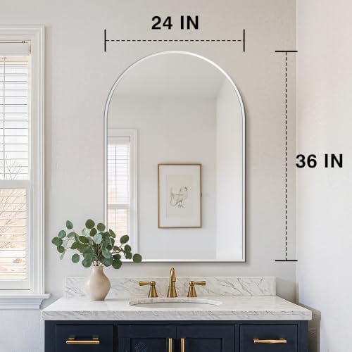 FICTOR 2 Pack 24" x 36" Arched Bathroom Vanity Mirror for Over Sink, Silver