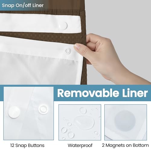 EUTXL Heavyweight No Hook Shower Curtain with Liner, Brown, 54x80