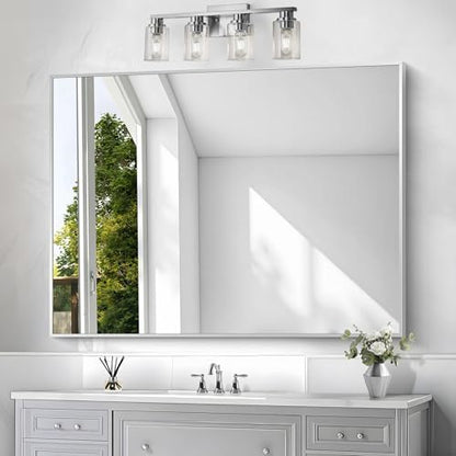 BONEWEI Silver Bathroom Mirror,36x48 inch Wall Mirror for Bathroom Wall Mounted,Large Rectangle Mirror for Bathroom Over Sink,Modern Metal Frame for Living Room,Bedroom Entryway,Horizontal/Vertical
