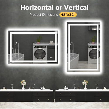 Hivone 48"X32" LED Bathroom Mirror with Lights, UL Listed