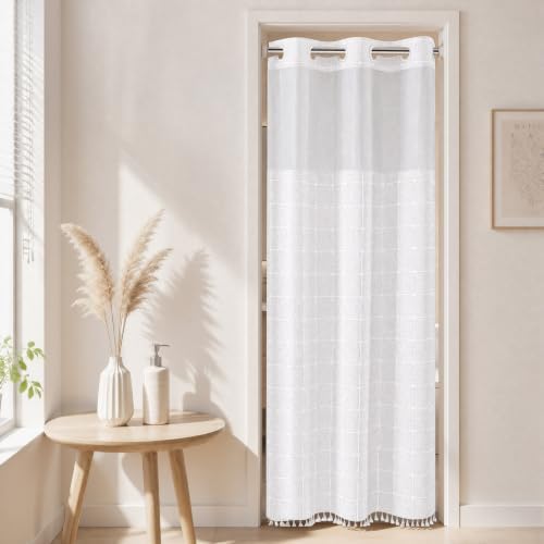 RiverDream Farmhouse No Hooks Shower Curtain with Snap-in Liner,White,36x74