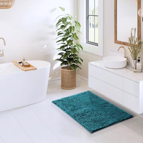 Hearth & Harbor Bathroom Rugs, Chenille Bath Mat - Machine Washable Bath Mats for Bathroom Non-Slip Backing Rubber, Quick Dry Bathroom Mat