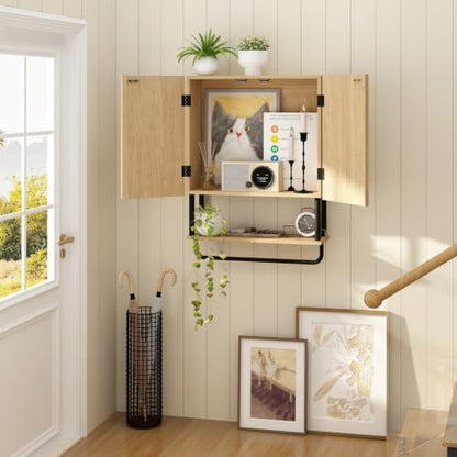 RUSTOWN Fluted Bathroom Wall Cabinet with 2 Doors, 3-Tier Medicine Cabinet