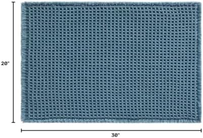 TYUU Waffle Bath Mat, Boho Bathroom Rugs Non Slip, 30x20 Denim Blue